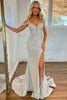 Load image into Gallery viewer, Sparkly Grey Beaded Mermaid Long Prom Dress with Slit