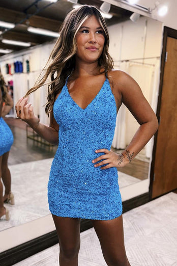 Sparkly Green Sequins Halter Bodycon Short Prom Dress