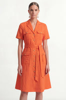 Load image into Gallery viewer, Orange Notched Lapel Short Sleeves Single Breasted Work Dress with Belt