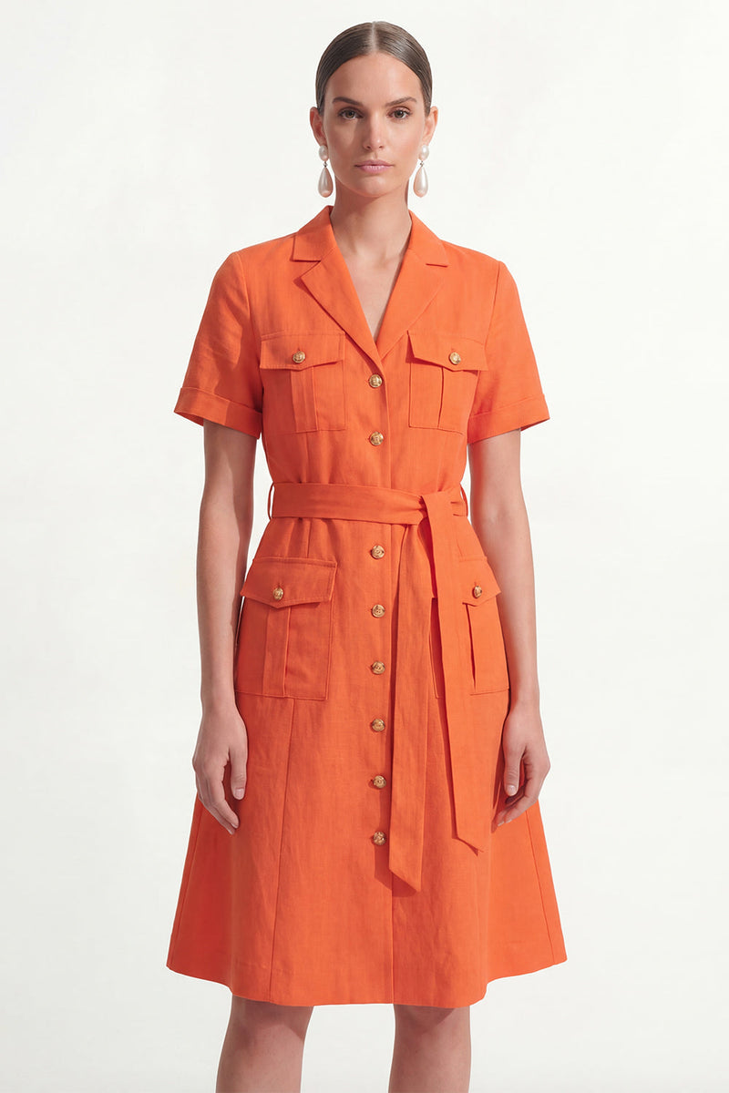 Load image into Gallery viewer, Orange Notched Lapel Short Sleeves Single Breasted Work Dress with Belt