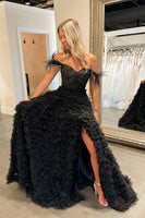 Load image into Gallery viewer, Princess A Line Off the Shoulder Pink Long Prom Dress with Feather