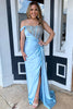 Load image into Gallery viewer, Satin Light Blue Beaded Prom Dress with Corset
