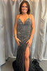 Load image into Gallery viewer, Sparkly Mermaid Spaghetti Straps Black Prom Dress with Slit