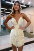 Load image into Gallery viewer, Women Sparkly white Beaded Tight Short Prom Dress with Fringes Spaghetti Straps Lace-Up Back Party Dress