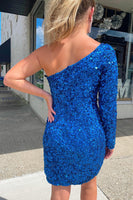 Load image into Gallery viewer, Blue Sequins Party Dress with Sleeves