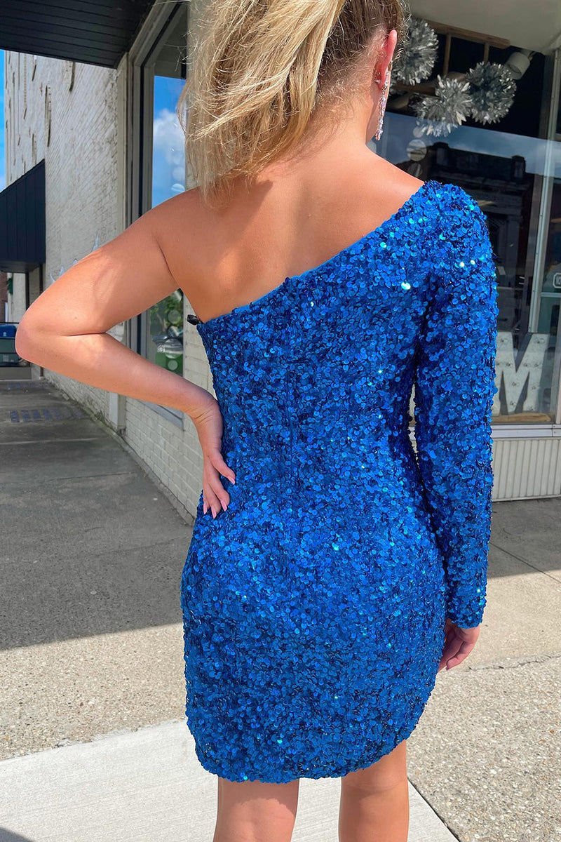 Load image into Gallery viewer, Blue Sequins Party Dress with Sleeves