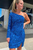 Load image into Gallery viewer, Blue Sequins Party Dress with Sleeves