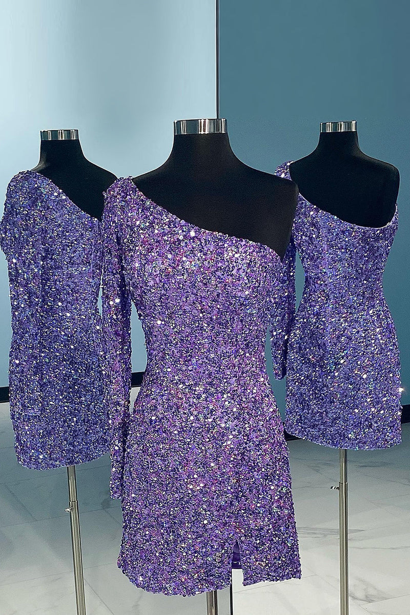 Load image into Gallery viewer, Blue Sequins Party Dress with Sleeves