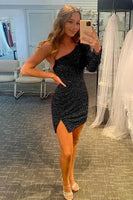 Load image into Gallery viewer, Blue Sequins Party Dress with Sleeves