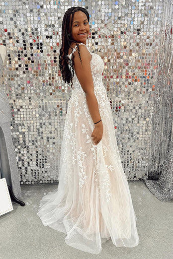 White Off the Shoulder Prom Dress with Appliques