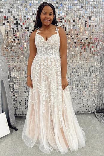 White Off the Shoulder Prom Dress with Appliques