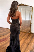 Load image into Gallery viewer, Sparkly Black Mermaid Sweetheart Long Beaded Prom Dress With Slit