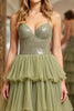 Load image into Gallery viewer, Dusty Sage A Line Tiered Long Tulle Prom Dress with Ruffles