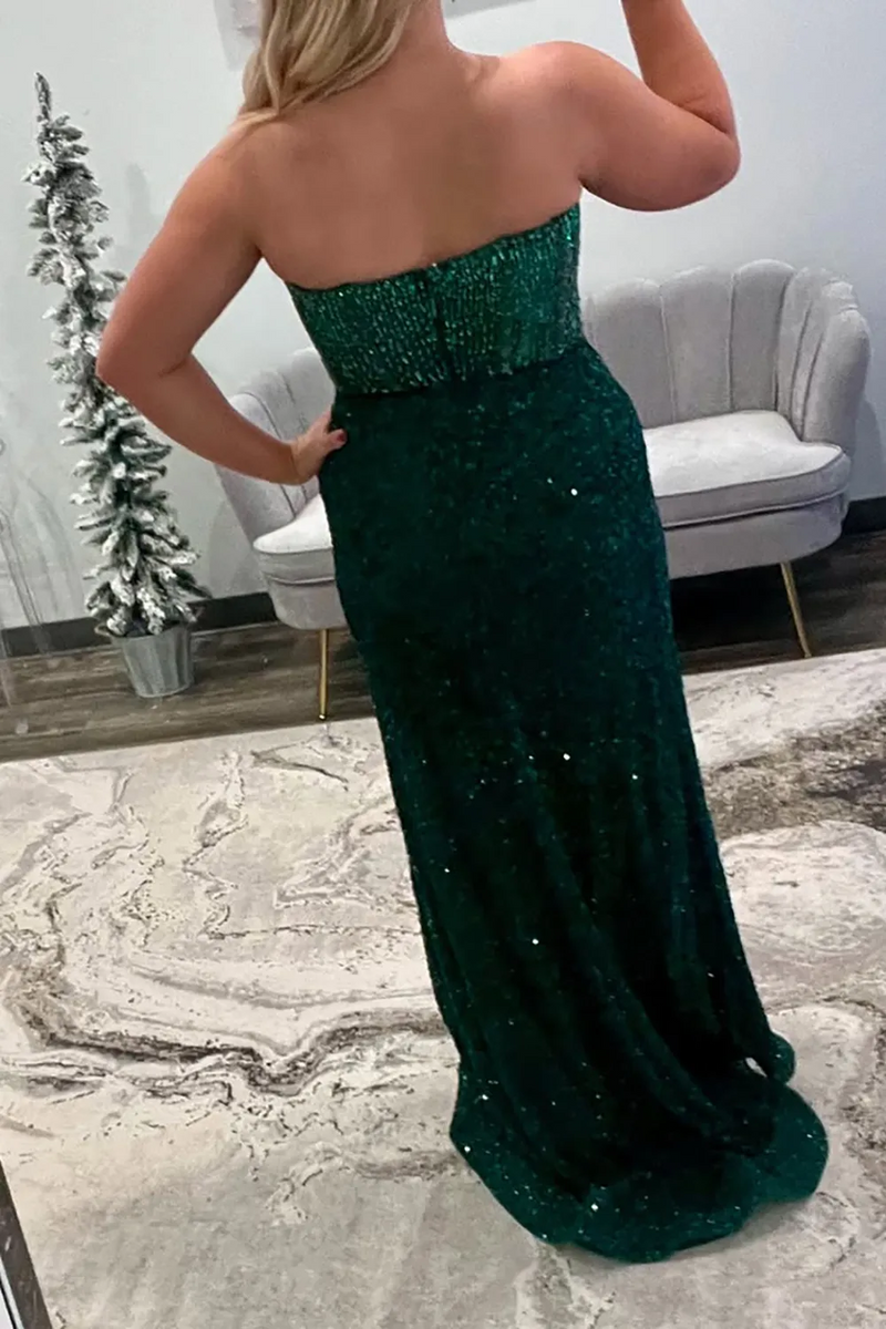 Load image into Gallery viewer, Sparkly Blue Sweetheart Sequins Bodycon Long Corset Prom Dress with Beading