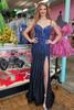 Load image into Gallery viewer, Glitter Black Corset Spaghetti Straps Mermaid Long Prom Dress with Slit