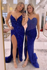 Load image into Gallery viewer, Sparkly Royal Blue Sweetheart Sequins Long Corset Prom Dress with Beading