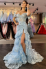 Load image into Gallery viewer, Navy A Line Off the Shoulder Long Prom Dress with Lace