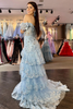 Load image into Gallery viewer, Navy A Line Off the Shoulder Long Prom Dress with Lace