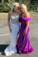 Load image into Gallery viewer, Sparkly Royal Blue Sweetheart Sequins Maxi Corset Prom Dress with Beading