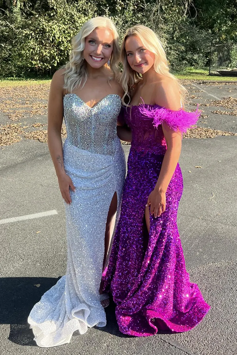 Load image into Gallery viewer, Sparkly Royal Blue Sweetheart Sequins Long Corset Prom Dress with Beading