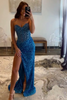 Load image into Gallery viewer, Sparkly Blue Sweetheart Sequins Bodycon Long Corset Prom Dress with Beading