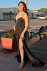 Load image into Gallery viewer, Glitter Black Corset Spaghetti Straps Mermaid Long Prom Dress with Slit