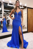 Load image into Gallery viewer, Glitter Black Corset Spaghetti Straps Mermaid Long Prom Dress with Slit