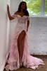 Load image into Gallery viewer, Navy A Line Off the Shoulder Long Prom Dress with Lace