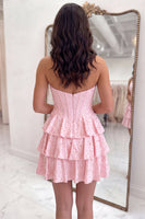 Load image into Gallery viewer, Yellow Sparkly Tiered Short Corset Cocktail Dress with Ruffles