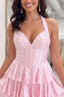 Load image into Gallery viewer, Yellow Sparkly Tiered Short Corset Cocktail Dress with Ruffles