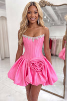 Load image into Gallery viewer, Sparkly Pink Beaded Short Corset Cocktail Dress with Flower