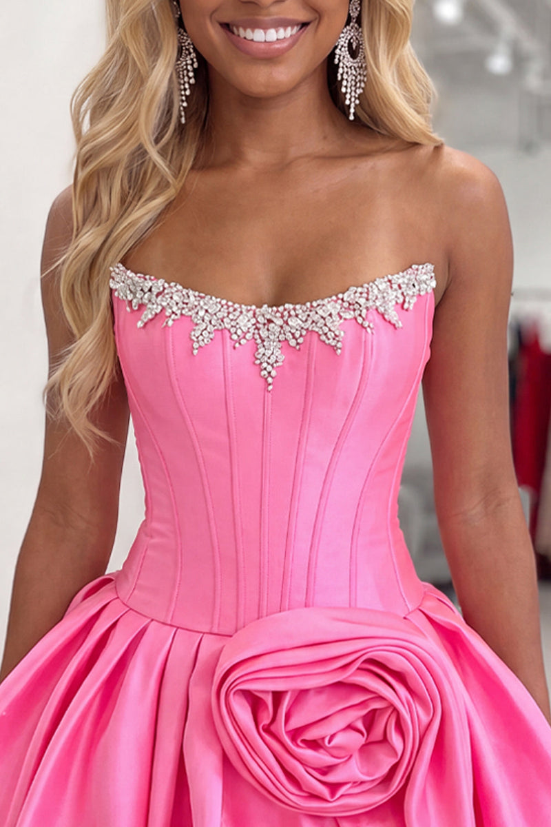 Load image into Gallery viewer, Sparkly Pink Beaded Short Corset Cocktail Dress with Flower