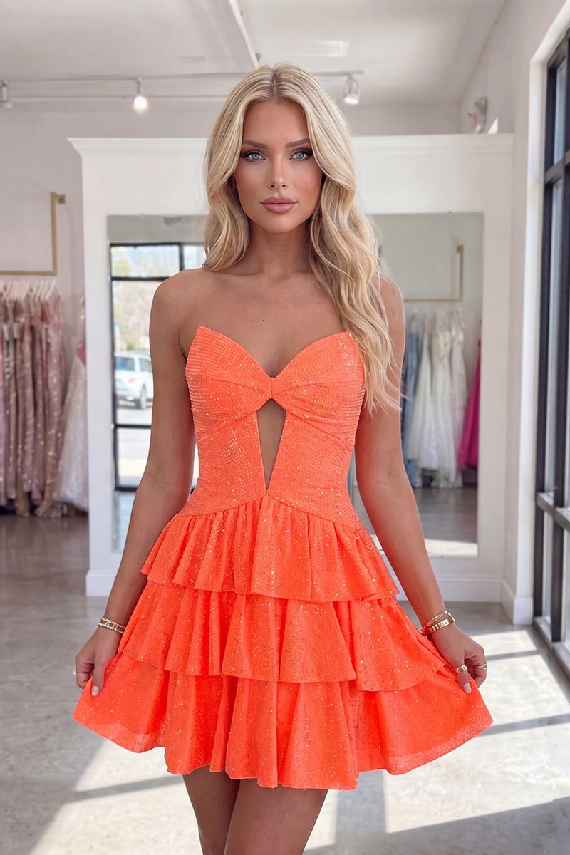 Load image into Gallery viewer, Sparkly Royal Blue Tiered Keyhole Short Cocktail Dress with Ruffles