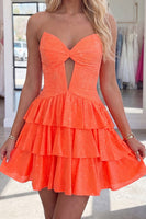 Load image into Gallery viewer, Sparkly Royal Blue Tiered Keyhole Short Cocktail Dress with Ruffles