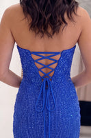Load image into Gallery viewer, Royal Blue Sparkly Beaded Tight Short Cocktail Dress