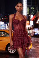 Load image into Gallery viewer, Floral Hot Pink Corset Ruffled Tight Short Cocktail Dress