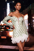Load image into Gallery viewer, Sparkly Green Sequin Ruffled Tight Short Cocktail Dress with Sleeves