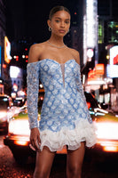 Load image into Gallery viewer, Sparkly Green Sequin Ruffled Tight Short Cocktail Dress with Sleeves