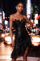 Load image into Gallery viewer, Sparkly Champagne Sequin Ruched Ruffled Tight Short Cocktail Dress