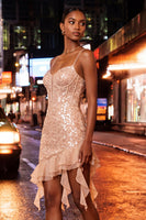 Load image into Gallery viewer, Sparkly Sequin Black Corset Tight Short Cocktail Dress with Ruffles