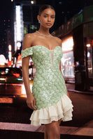 Load image into Gallery viewer, Sparkly Sequin Green Tight Short Ruffled Cocktail Dress
