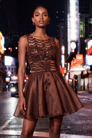 Load image into Gallery viewer, Sparkly Dark Green Sequin Ruched A-Line Short Cocktail Dress