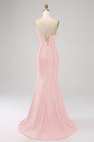 Load image into Gallery viewer, Golden Spaghetti Straps Satin Mermaid Prom Dress with Slit