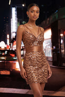 Load image into Gallery viewer, Sparkly Dark Green Sequin Spaghetti Straps Tight Short Cocktail Dress