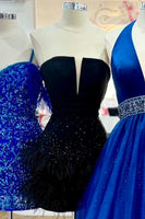 Load image into Gallery viewer, Fuchsia Straplee A Line Cocktail Dress with Feathers