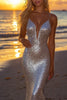 Load image into Gallery viewer, Sparkly Burgundy Sequin Strapless Mermaid Long Formal Dress