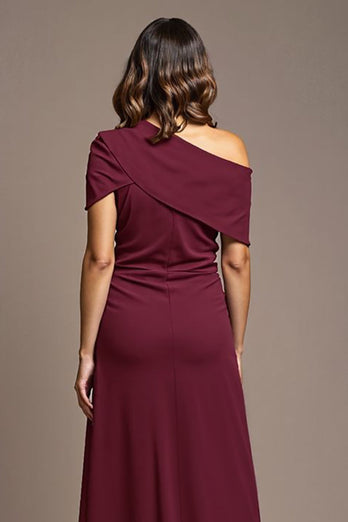 Burgundy Sheath Satin Maxi Mother of the Bride Dress with Slit