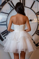 Load image into Gallery viewer, Sparkly White Sweetheart Ruffled Short Prom Dress with Sequins