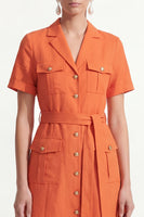 Load image into Gallery viewer, Orange Notched Lapel Short Sleeves Single Breasted Work Dress with Belt