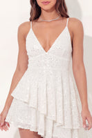 Load image into Gallery viewer, Sparkly White Short A Line Sequin Graduation Dress with Ruffles